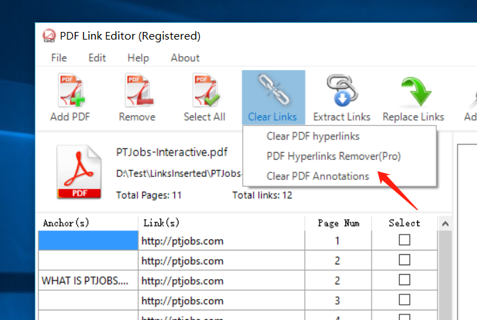 remove all pdf annotations using PDF Link Editor Pro