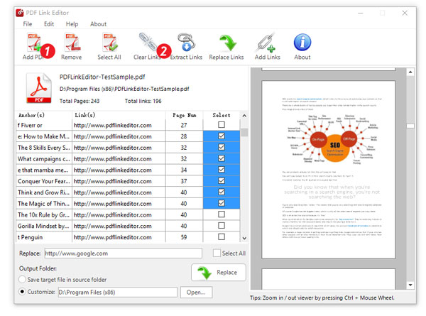 how to clear all links embeded in pdf