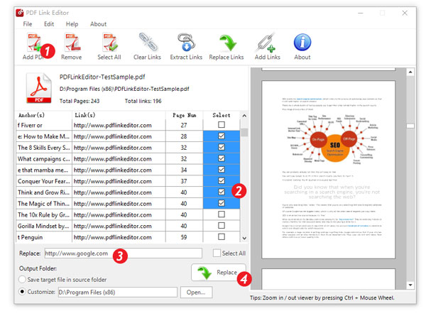 how to replace pdf links in batch process